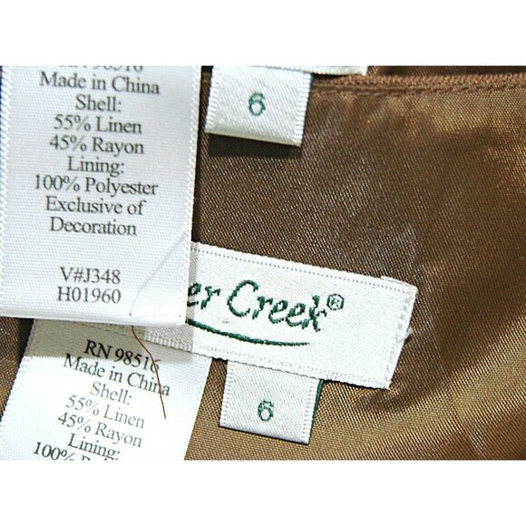 Coldwater Creek Linen Dress Suit and Jacket Brown Womens Sz 6 MOP Embellishments - Picture 6 of 15